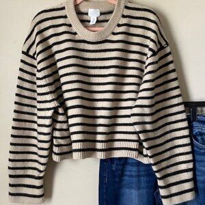 H&M Black-n-Tan Striped Crop Sweater